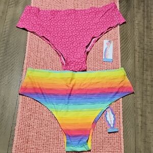 Cheek Boss Pink Patterned and Rainbow Striped Bikini NWT